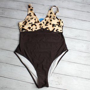 Cupshe Women's 1 Pc Swimsuit Size M Brown Animal Print